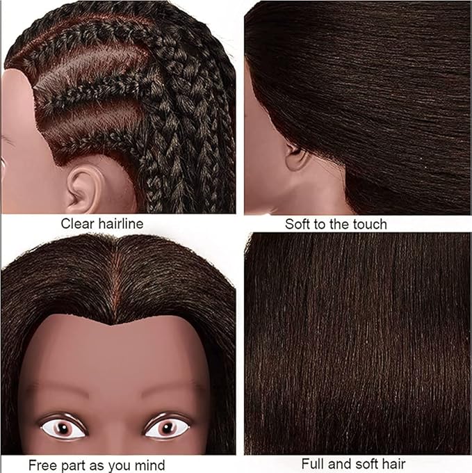 FABA 100% Real Hair Mannequin Head with Hair Doll Head Styling 20"-22" Cosmetology Manikin Practice Head Hairdresser Doll Head for Dyeing Cutting Braiding with Clamp Stand