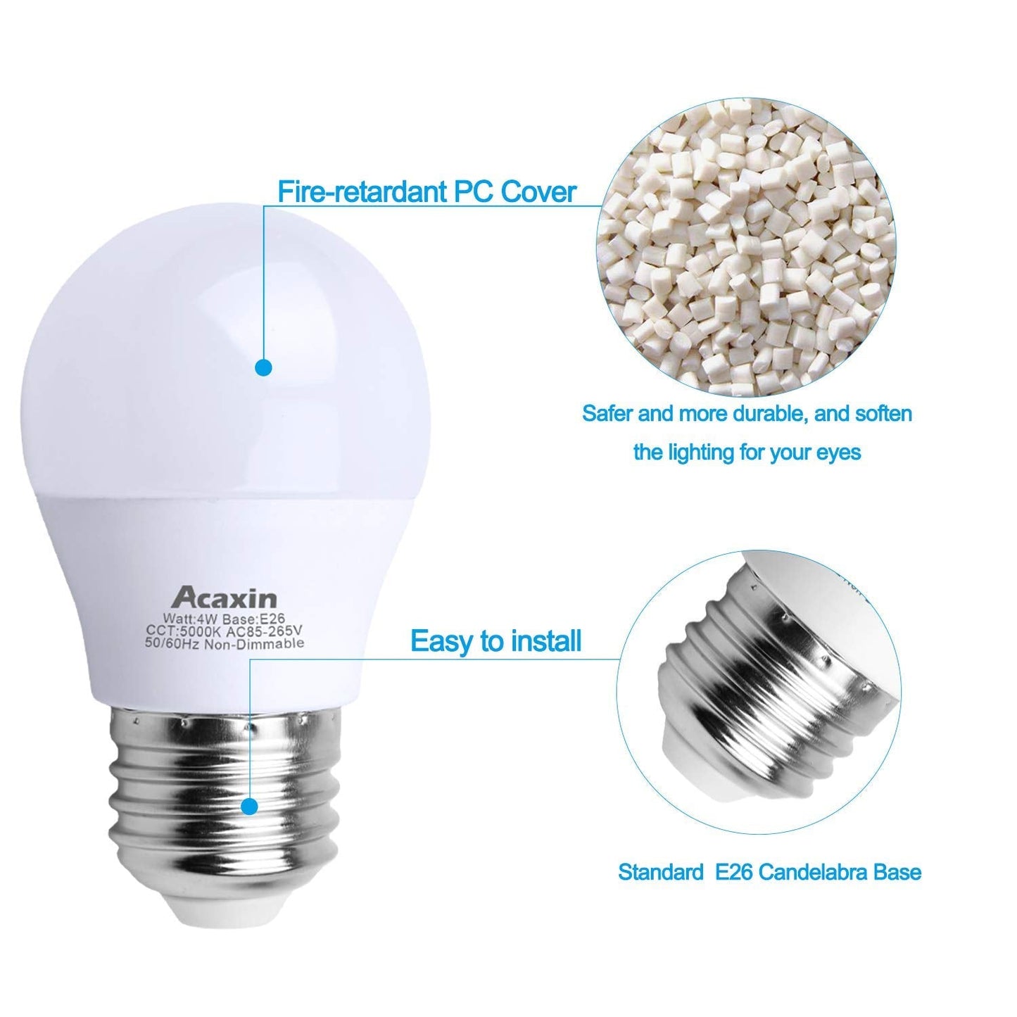 Acaxin LED Refrigerator Light Bulb 4W 40Watt Equivalent, Waterproof Fridge Bulbs Replacement for Frigidaire, Freezer Bulb IP54, 120V E26 Daylight White 5000K 400 Lumen, A15 Appliance Bulb