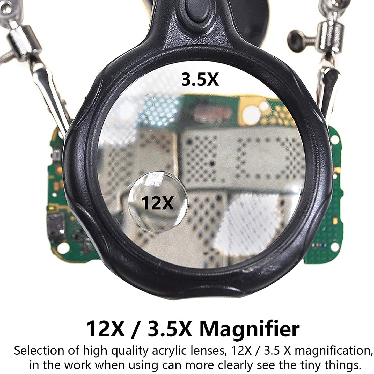 3.5X12X Helping Hands Soldering Station with LED Light & Alligator Clips - Magnifier Stand for Welding PCB Repair Jewelry Craft Hobby Model Building Watch Repair