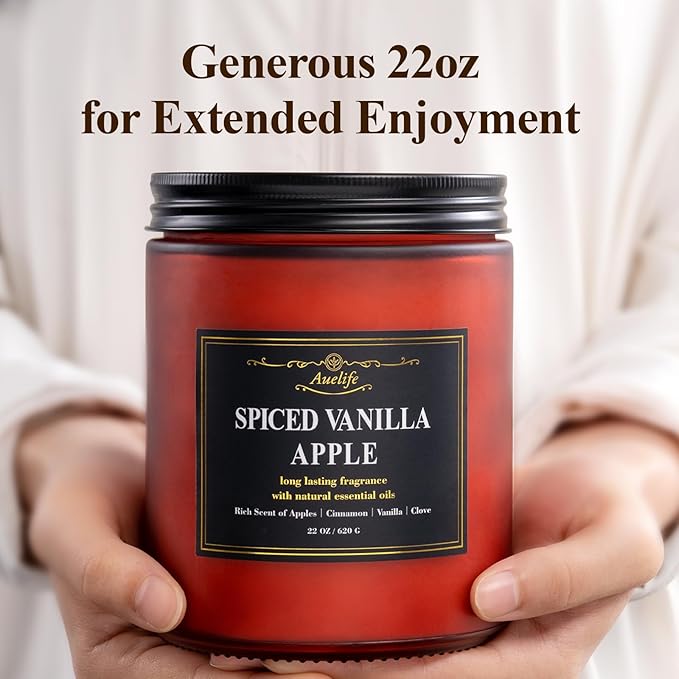 Auelife Creamy Vanilla Scented Candle – 22oz Large 3-Wick Soy Candle, Sweet Long Lasting Fall Candles for Home, Cozy Autumn Candles, Relaxing Gifts for Women & Men