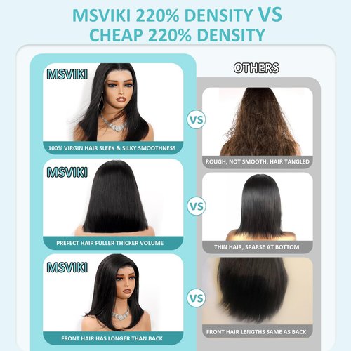 Msviki Bob Wig Human Hair 12inch Straight Bob Wig 100% Brazilian Human Hair,13x4 HD Bob Lace Front Wigs Human Hair Natural Black Bob Wigs Human Hair Pre Cut 12A Double Drawn Bob Wig 220 Density