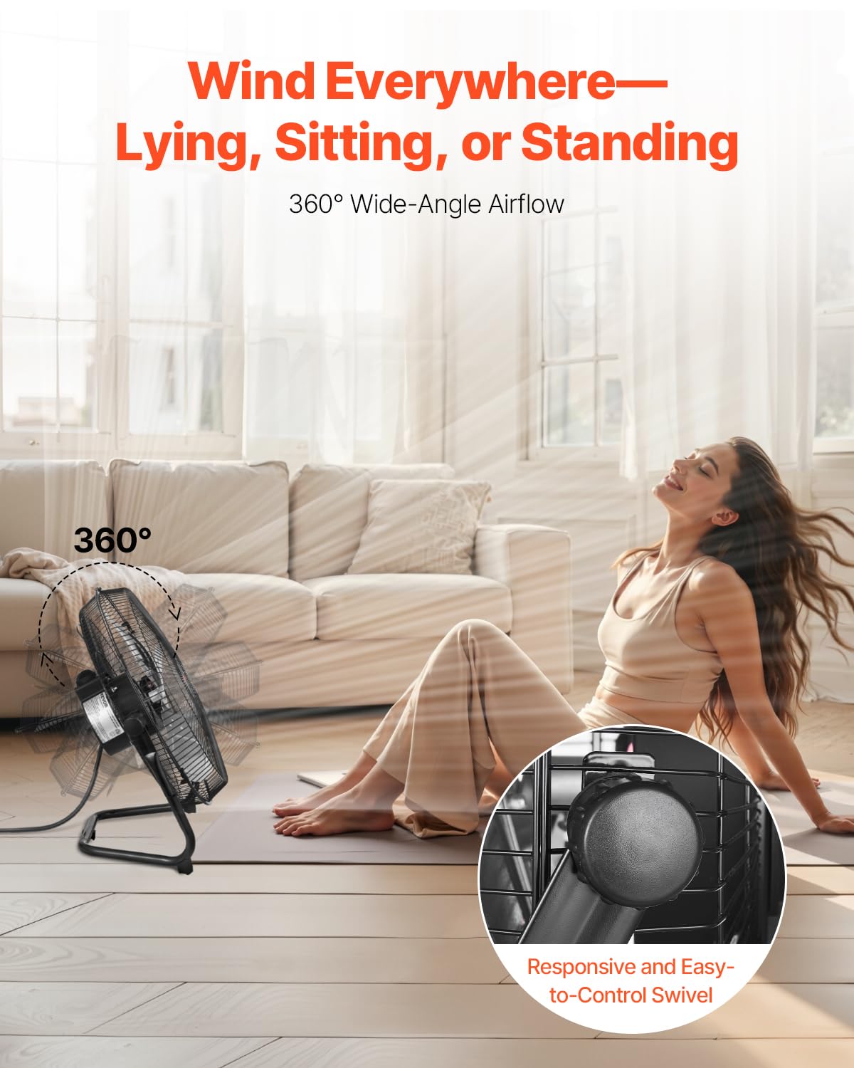 Vevor Floor Fan, 3 Speeds High Velocity Heavy Duty 14 Inch Industrial Fan, 2560 Cfm 360 Adjustable Tilt 19.69 Ft/Sec Airflow Lar