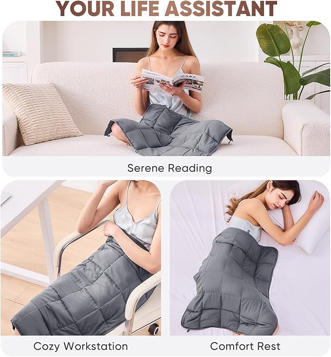Weighted Lap Blanket for Adults 7lbs, 24"x29" Cooling Heavy Throw Blanket, Portable Travel Weighted Blankets, Soft Small Blankets Gift for Sleeping, Grey