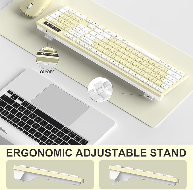Wireless Keyboard and Mouse Combo, Full-Sized Wireless Keyboard and Adjustable DPI Mouse, 2.4GHz USB Receiver, Keyboard and Mouse for PC, Windows, Desktop, Laptop (Canary Yellow)