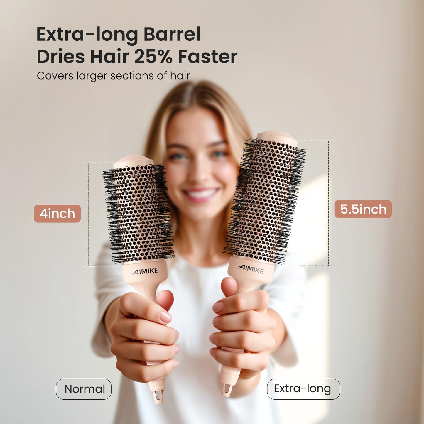 AIMIKE Round Brush for Blow Out, Extra Long Round Hair Brush w/Nano Thermal Ceramic & Ionic Tech, for Blow Drying & Styling, Cur