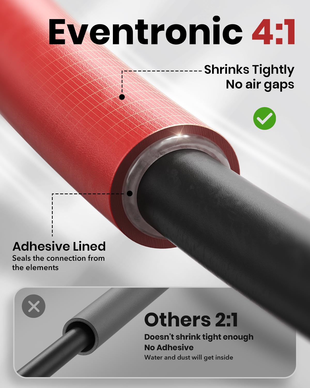 Eventronic 4:1 Heat Shrink Tubing Kit - 400 Pcs Adhesive Lined, Wire Shrink Wrap Tubing, Marine Grade Industrial Heat-Shrink Tubing, Black and Red