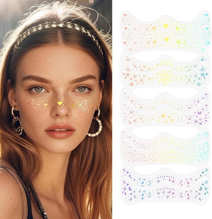 YGQQOY Holographic Glitter Freckles, Glitter Freckles Face Tattoo,Sparkle Makeup Patches,Face Glitter for Hallowmas Christ...
