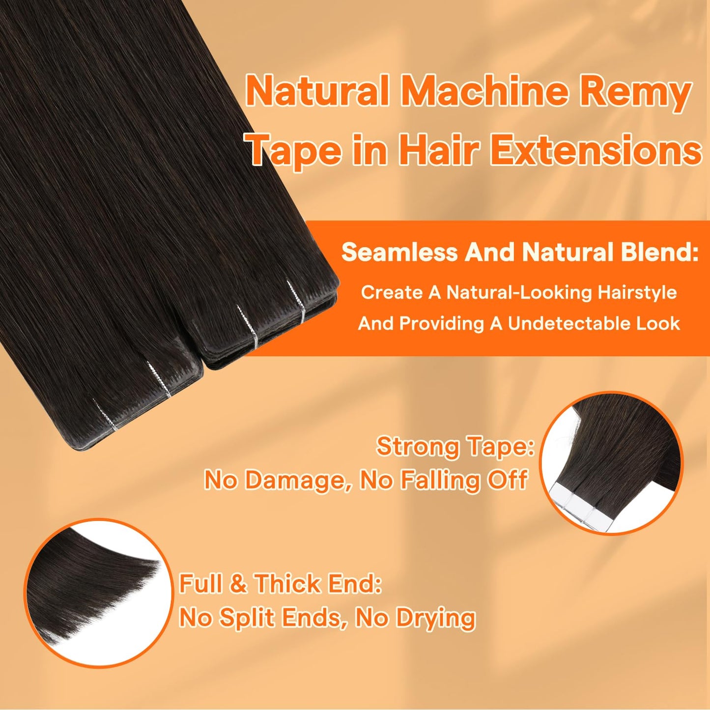 Full Shine Injection Tape in Extensions Color 2 Dark Brown Seamless Machine Remy Hair Extensions 24 Inch Invisible Injected Tape