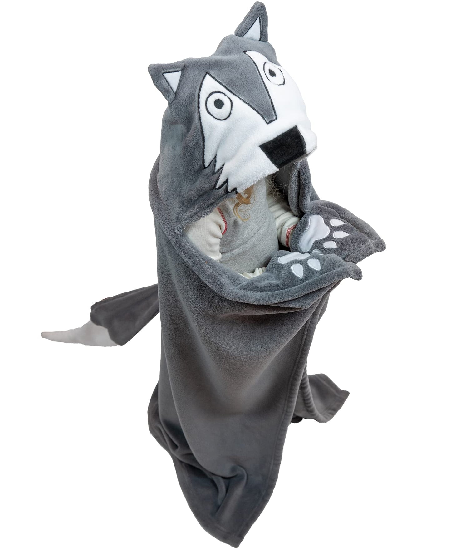 Lazy One Wearable Hooded Blanket for Kids, Animal Hooded Blanket (Wolf)