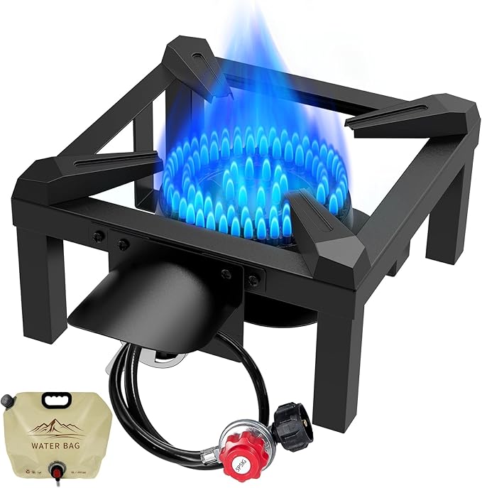 BESTFIRE Propane Burner,100,000 BTUs High Pressure Single Propane Stove with 4.1ft Adjustable Hose with Regulator,Gas Stov...