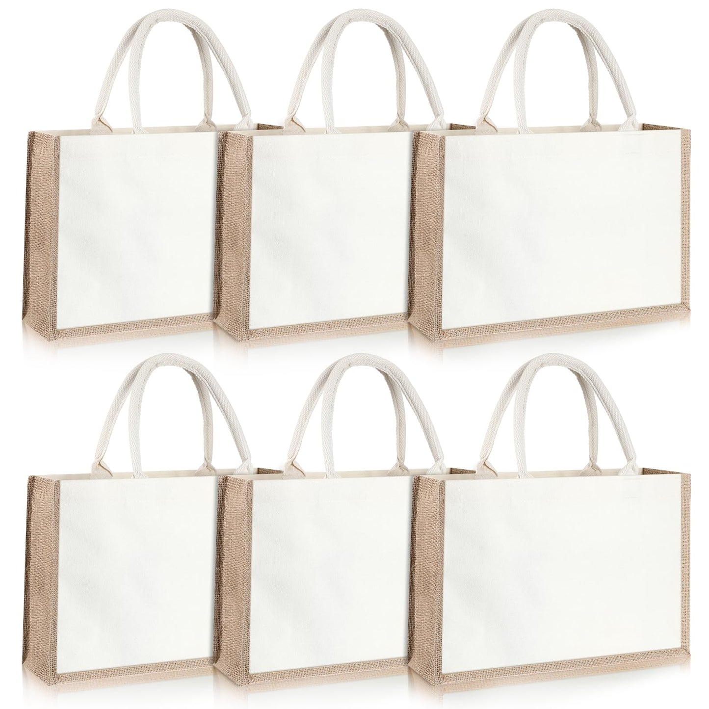 Qulkws 6 Pack Burlap Tote Bags Gift Tote with Handle Reusable Jute Gift Bags Beach Bag Grocery Shopping Bag for DIY Wedding Bridesmaid, 14.7'' x 9.8'' x 4.5''