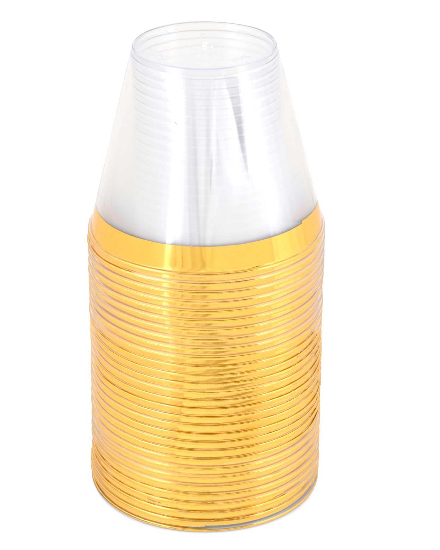 Crystal Ridge Tableware Premium Gold Rim Clear Plastic Cups, 9 oz., Reusable Drinking Cup Set, Disposable Cups for Wedding and Birthday Parties, Plastic Wine Cups, Cocktail and Fruit Cups, 30 Pcs