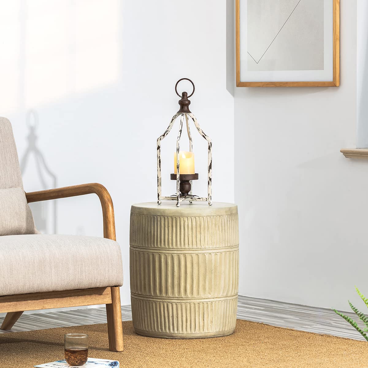 Glitzhome Farmhouse White Metal Lanterns Decorative Hanging Candle Lanterns (White Small)