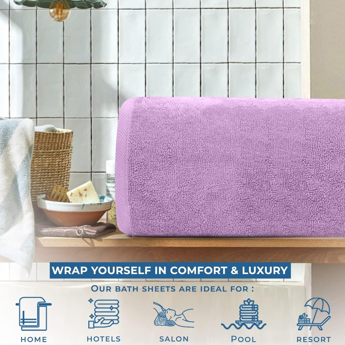 DAN RIVER Pack of 1 Bath Sheet 40x80 Inches, XL Towels Oversized for Adults, Fluffy and Soft Plush Towels - Lavender