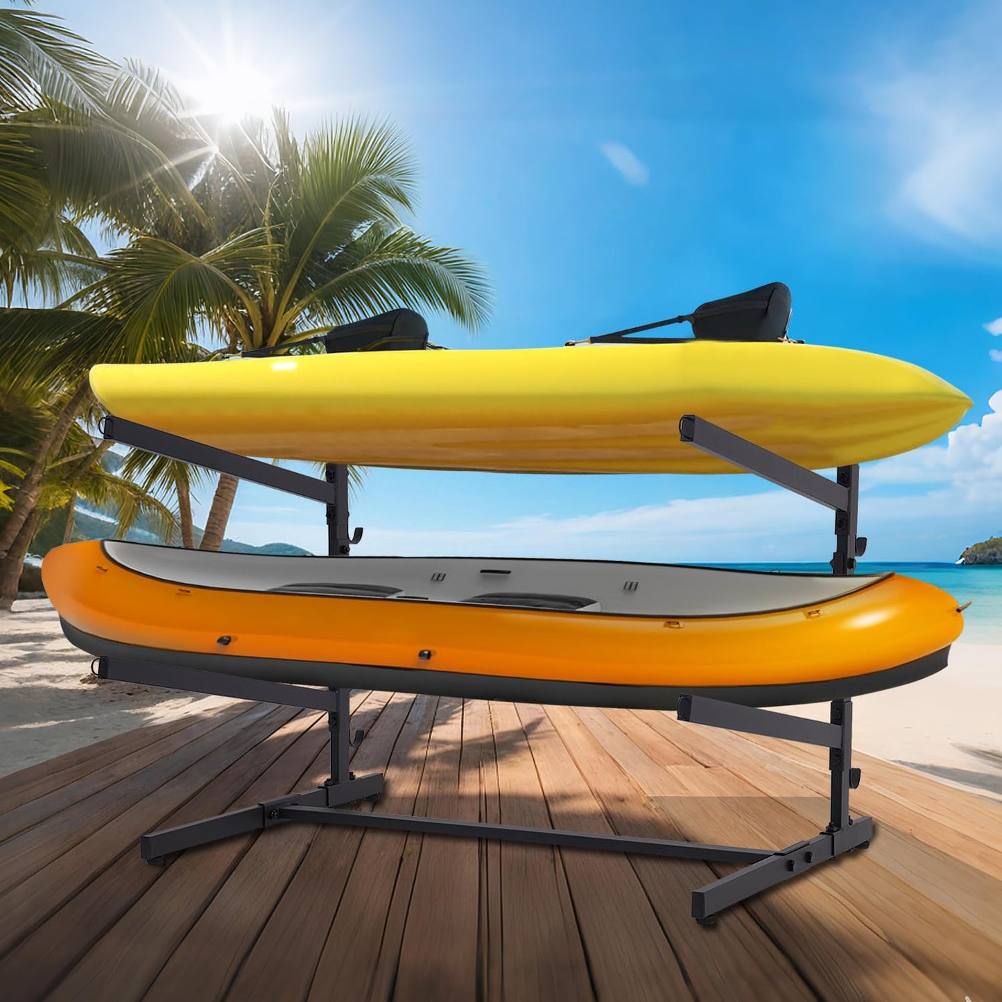 Asunrise Kayak Storage Rack, Heavy Duty Kayak Racks for Garage and Outdoor Storage, Storage Rack for Kayak, Canoe, Surfboard & Paddleboard-2 Levels