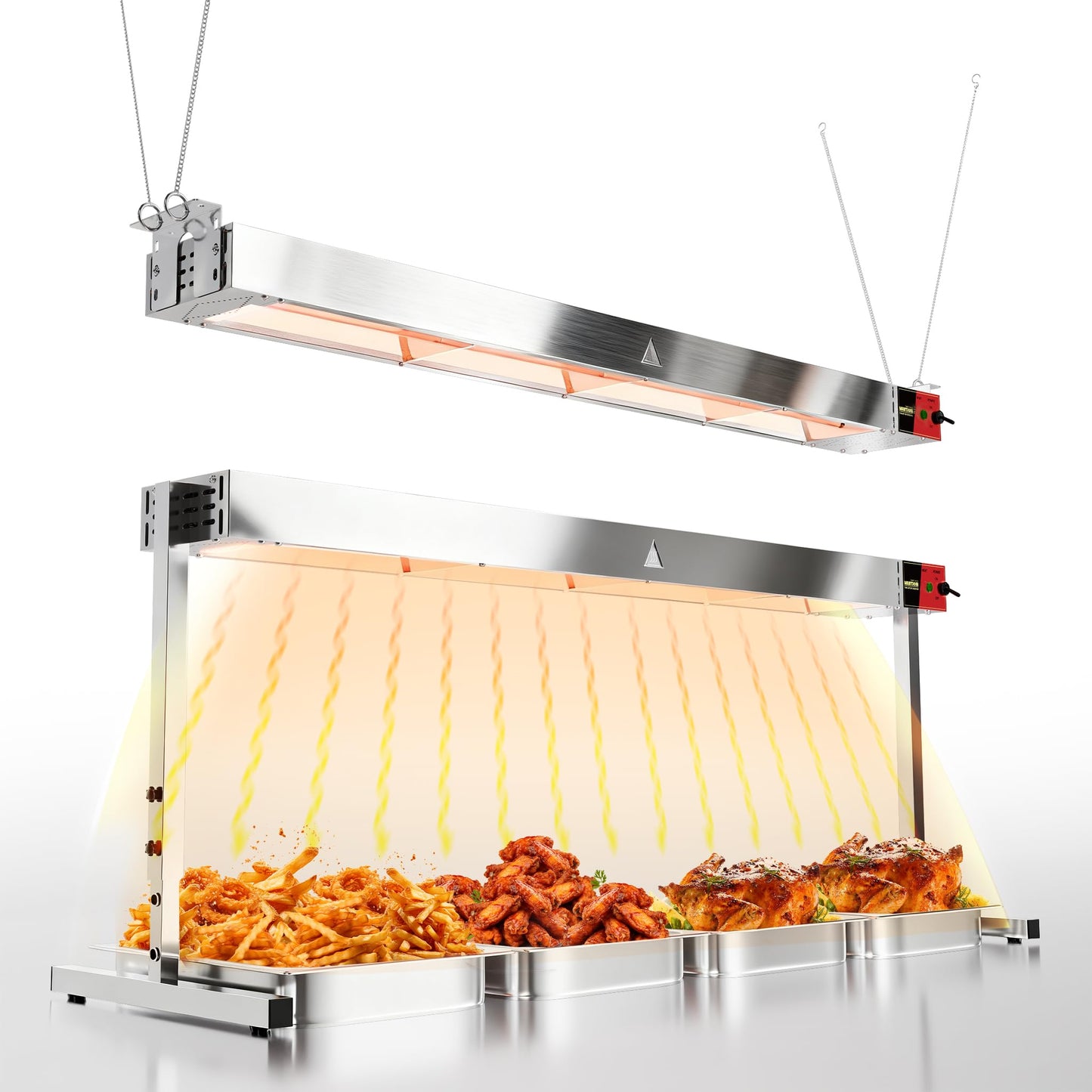 WantJoin Food Heat Lamp 48'' - 1450W Commercial Food Warmer Lamp Overhead Hanging & Standing Electric Strip Heating Lamps for Buffet Catering Restaurant Parties, Silver