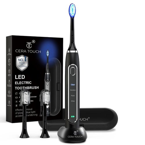 CERA TOUCH 6 Blue LED Whitening Electric Toothbrush| Electric Toothbrush for Adults | 4 Modes With Smart Timer Plaque Removal & Memory Function | 2Heads | IPX7 Waterproof |Travel Case |WirelessCharger