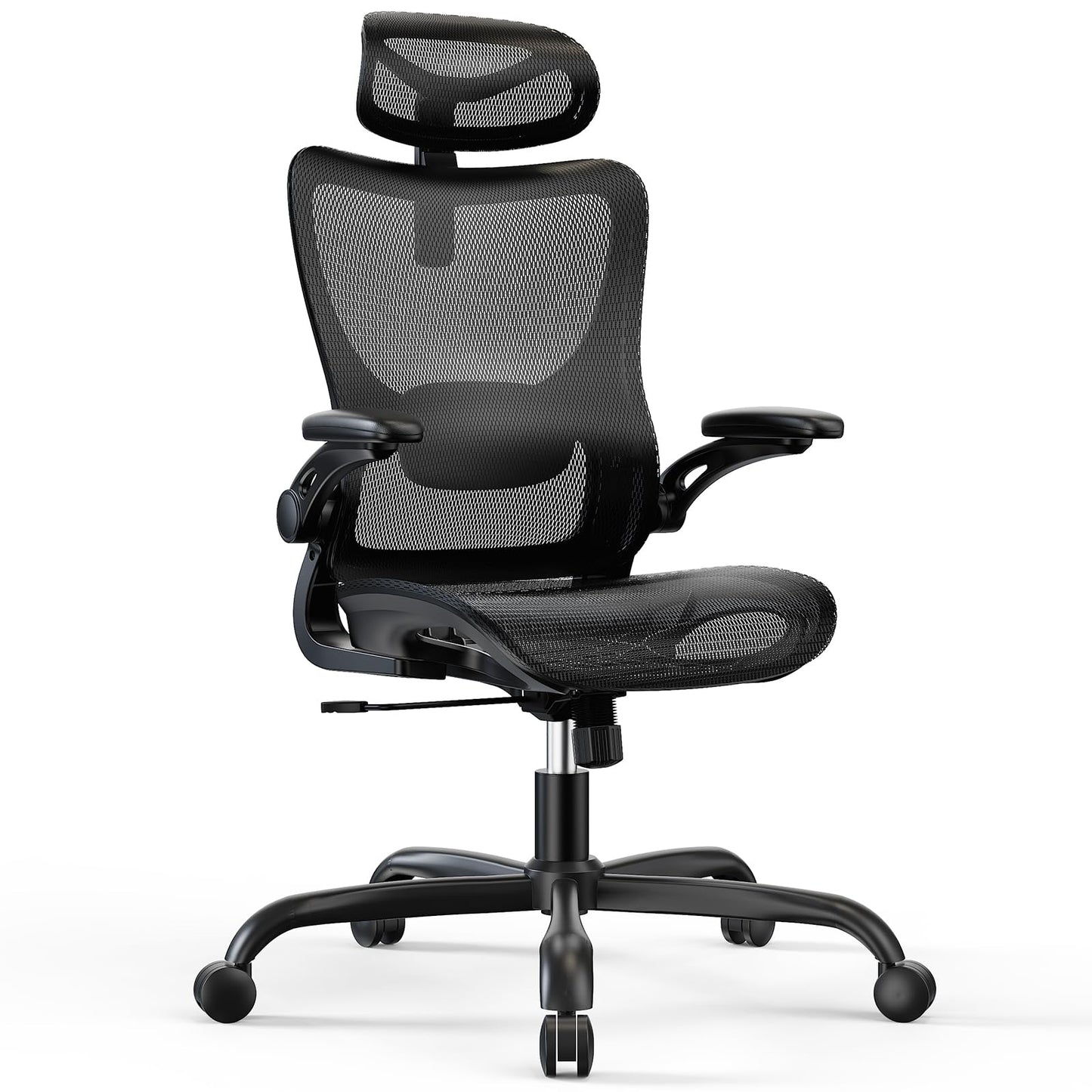 Marsail Ergonomic Mesh Office Chair High Back Home Office Desk Chair with Adaptive Lumbar Support, 2D Headrest, 3D Flip-Up Armrests, Height Adjustable and Rocking Tilt for Home Office and Gaming