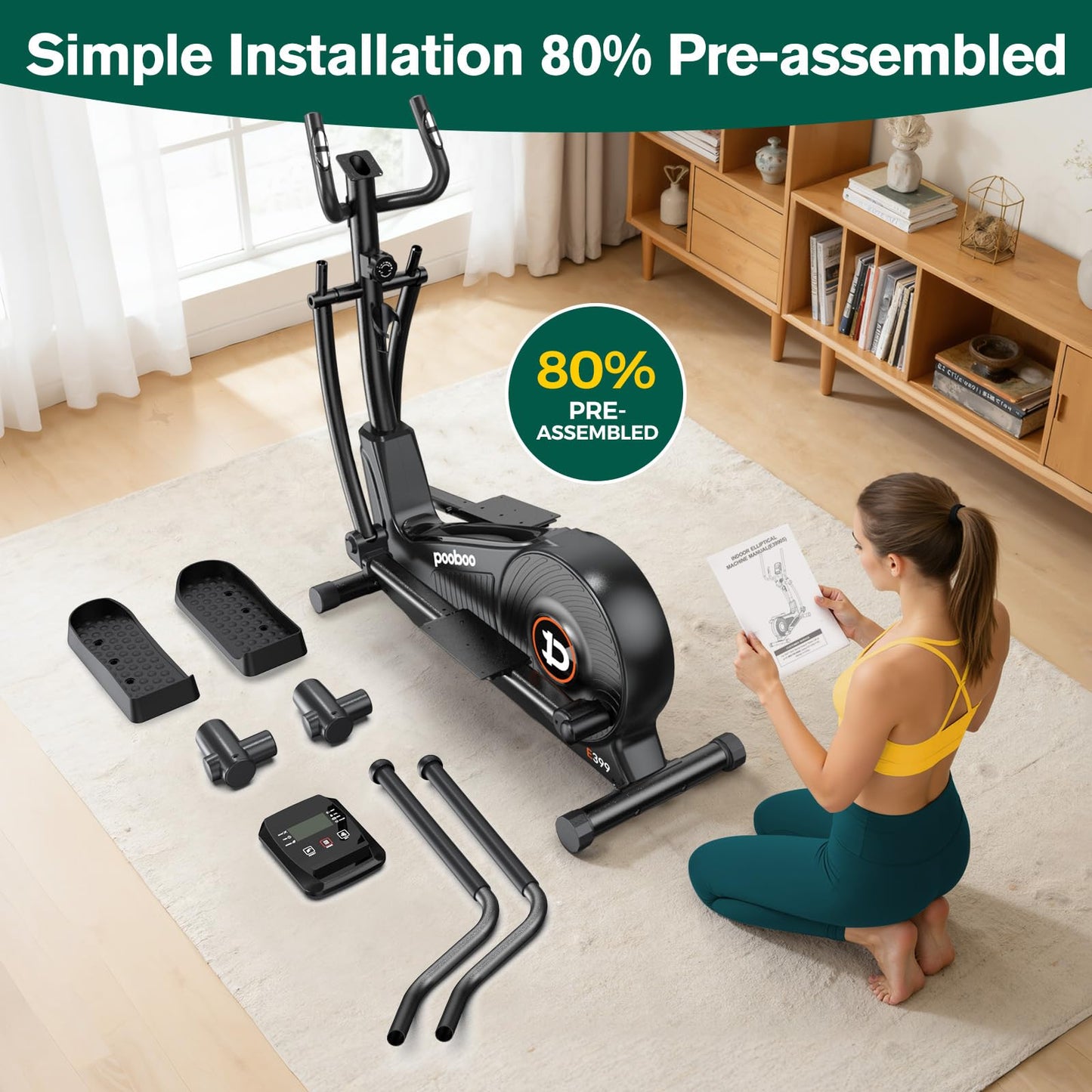 pooboo Elliptical Machine, Elliptical Exercise Machine with 16-Level Resistance&Quiet Magnetic Driving System