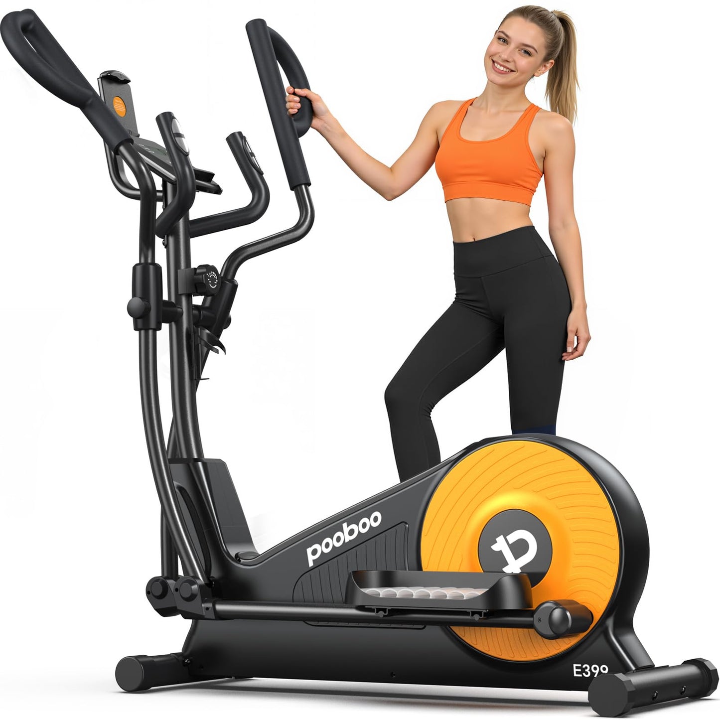 pooboo Elliptical Exercise Machine,Elliptical Machine for Home with Hyper-Quiet Magnetic Driving System&LCD Monitor, Elliptical Trainers with 15.5-17IN Stride,16 Resistance Levels