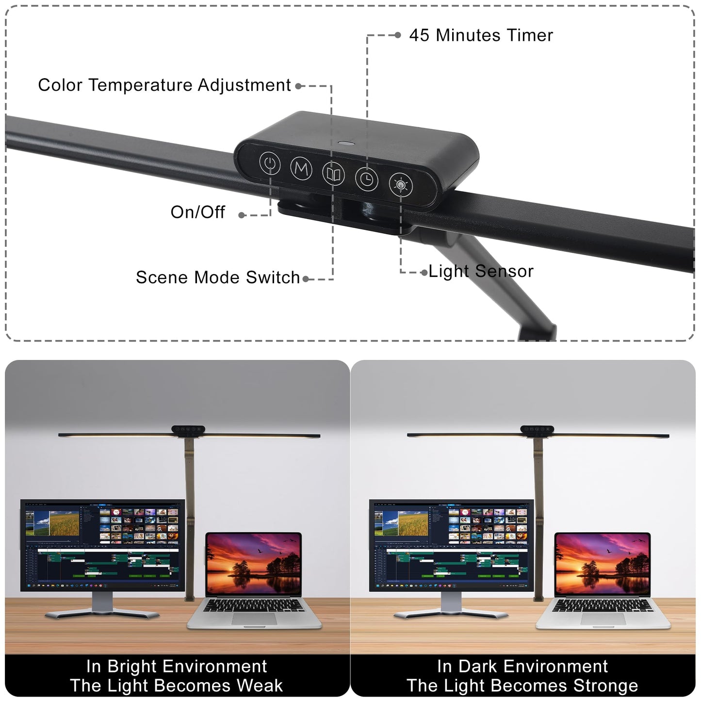 LED Desk Lamps with Clamp, Adjustable & Dimmable Desk Lamps for Home Office, Tall Desk Lamp for Workspaces, Bright LED Desk Light for Study, Workbench Light for Computers (180 Degree Rotation)
