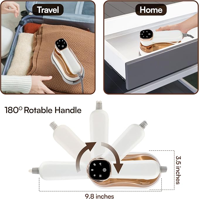 Mini Steamer, Portable Travel Steamer Iron with 3 Steam Modes, 180 Rotatable Handle, LED Indicator with Fast Heating Technology