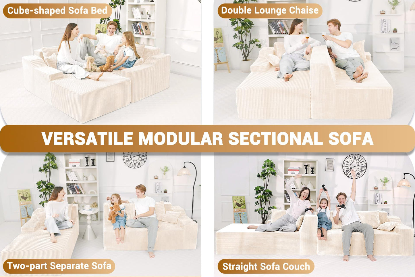 HABUTWAY 101'' Modular Sectional Sofa Cloud Couch with Deep Seat, Modern L-Shaped Convertible Couches Upholstered Couch with Chaise for Living Room Bedroom(Beige, Left-Facing Chaise)