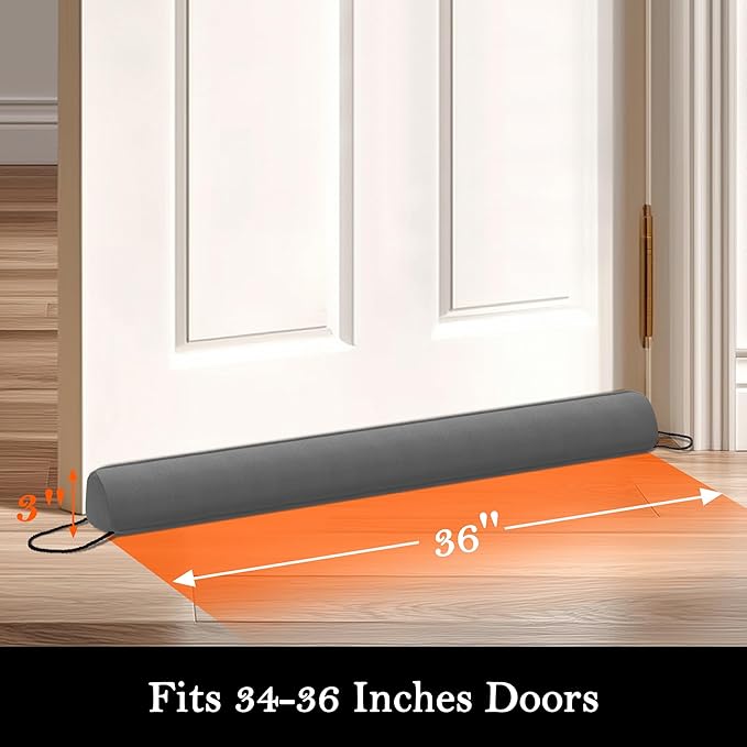 Sunolga Door Draft Stopper Blocks Hot and Cold Air with Removable Washable Cover for Bottom of Door, All-Season Seal for Noise, Light, Dust, Door Sweep for Gaps Up to 3", Home Essentials, 36", Gray