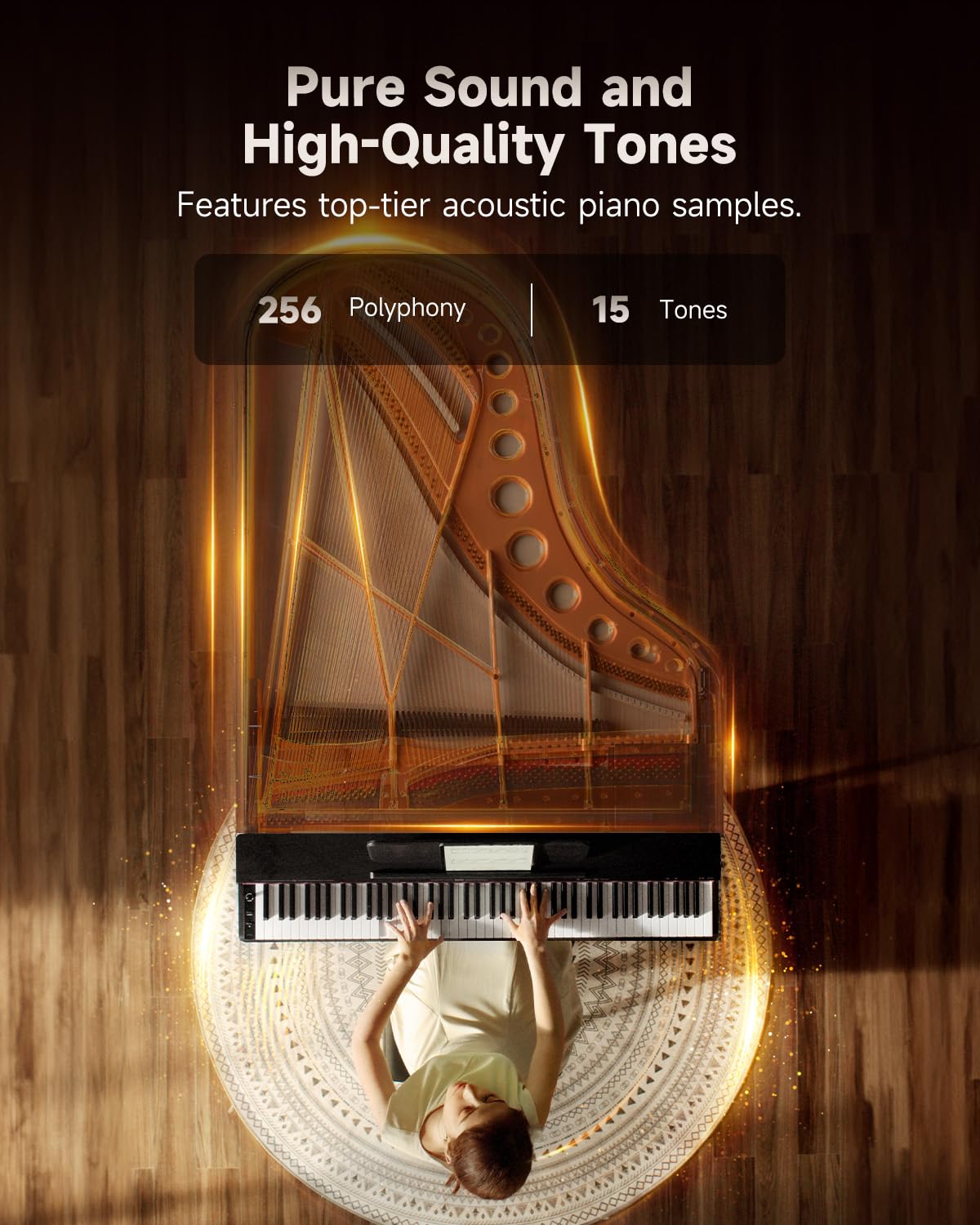 Donner OURA S100 Digital Piano with 88 Key Graded Hammer Weighted Keyboard for Beginner, Full Size Electric Piano Keyboard with Bluetooth, 3 Original Demos, LOCAL OFF, 2×10 W, Piano Three Pedal, Black