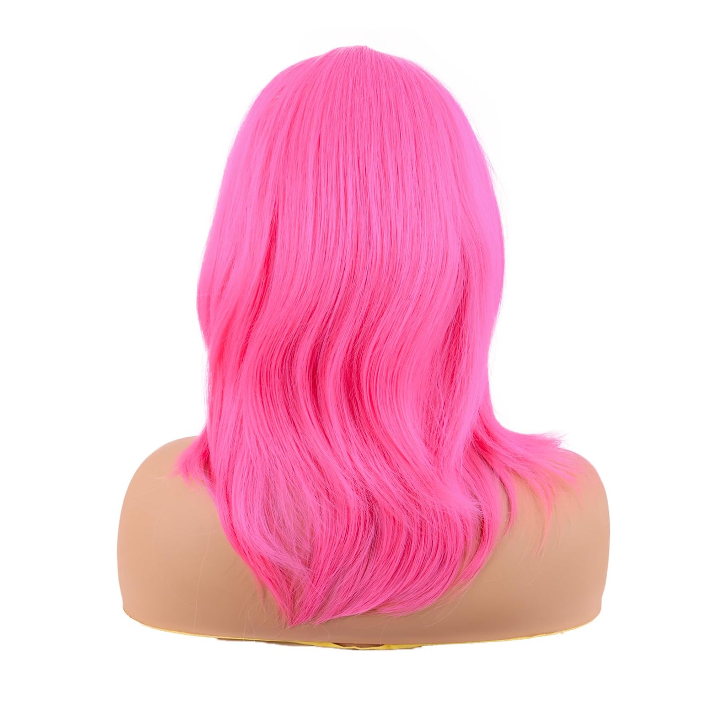 MapofBeauty 18 Inch/45 cm Layered Bangs Straight Synthetic Fiber Shoulder Length Hair Daily Use Wig (Neon Pink)