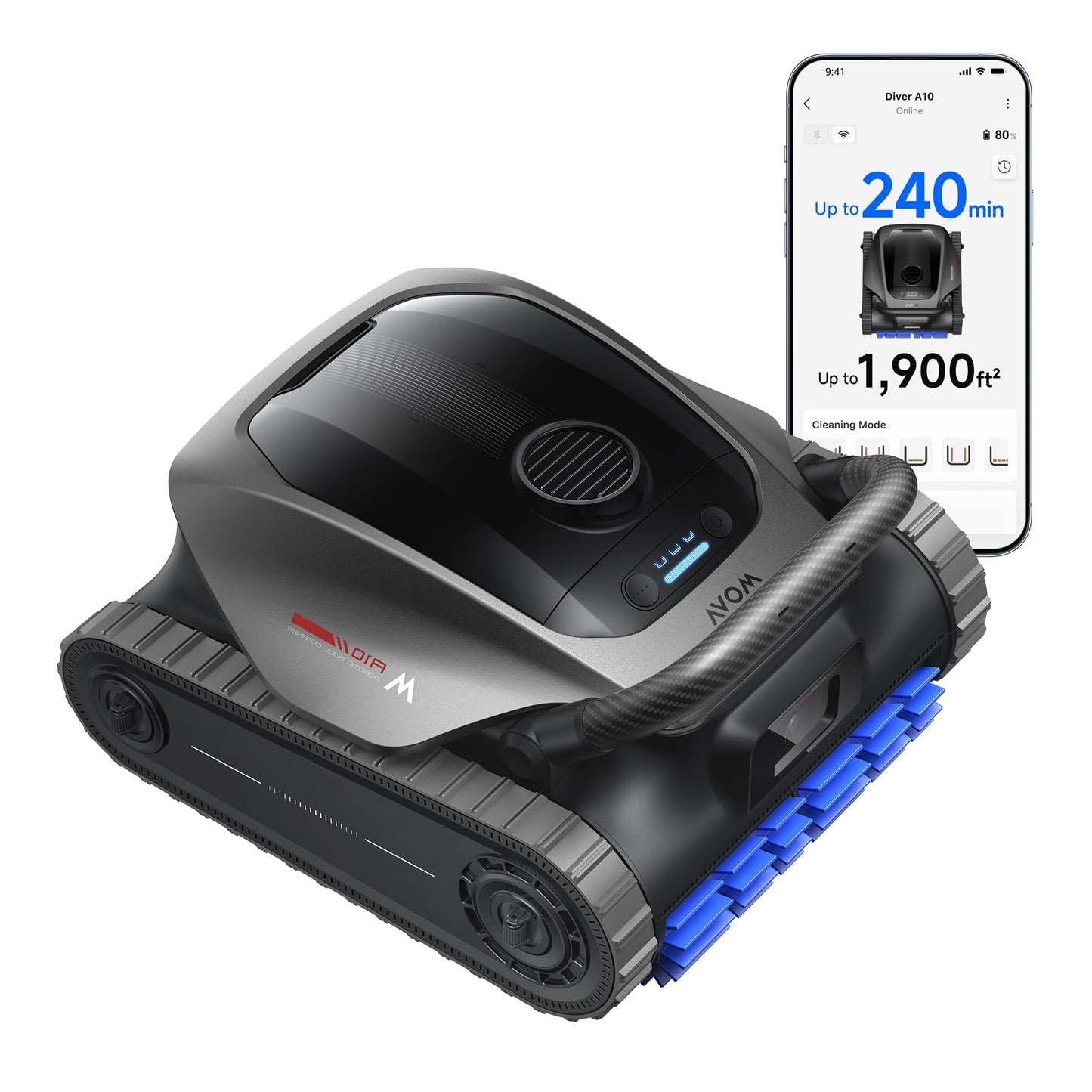 MOVA Diver A10 Cordless Robotic Pool Vacuum Cleaner, 6,000GPH Suction, 240min Runtime, Wall Climbing & Double-Pass Waterline Scrubbing, AI-Powered Edge Cleaning & Path Planning, Auto Parking, 8 Modes