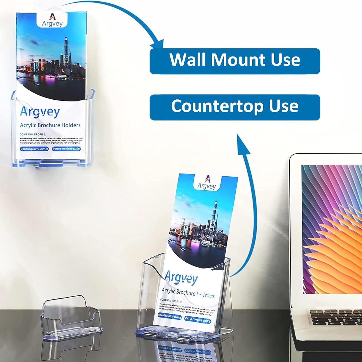 4Pcs Acrylic Brochure Holder, Plastic Trifold 4 Inches Wide Pamphlet Holder Wall Mount/Countertop Organizer for Display Flyer, Booklet, Document, Literature