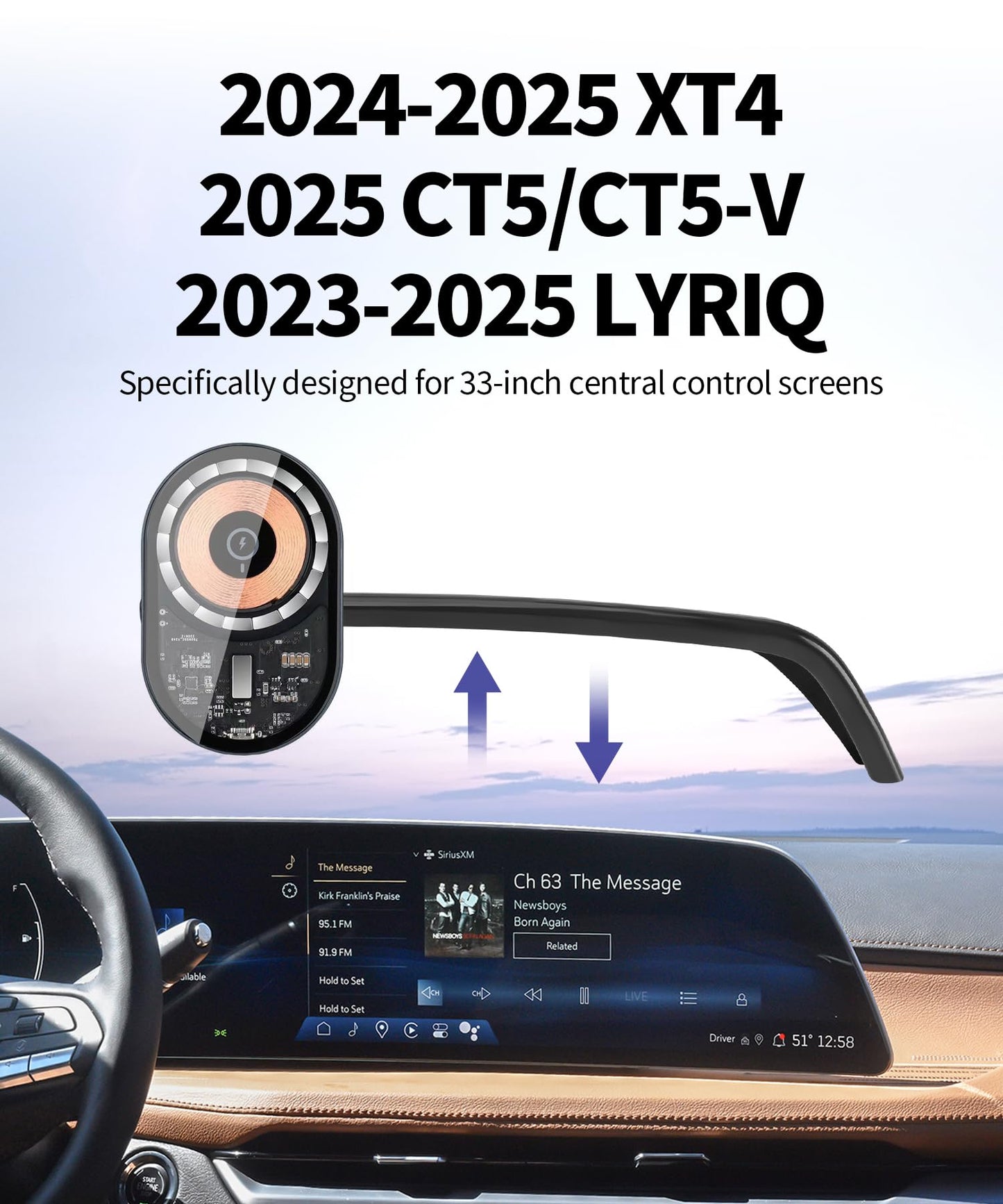 Masergogo Wireless Charging Car Phone Holder For Cadillac Lyriq 2023-2025 / Xt4 2024-2025 / Ct5/Ct5-V 2025 Accessories 33 Inch S