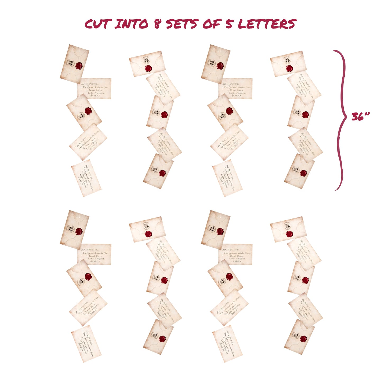 CON*QUEST Journals Harry Potter Official Floating Hogwarts Acceptance Letter Decoration, 40 Letter Cards & Nylon String for Hanging, Home Decor, Officially Licensed (40-Pieces, 4 String of 10 Letter)
