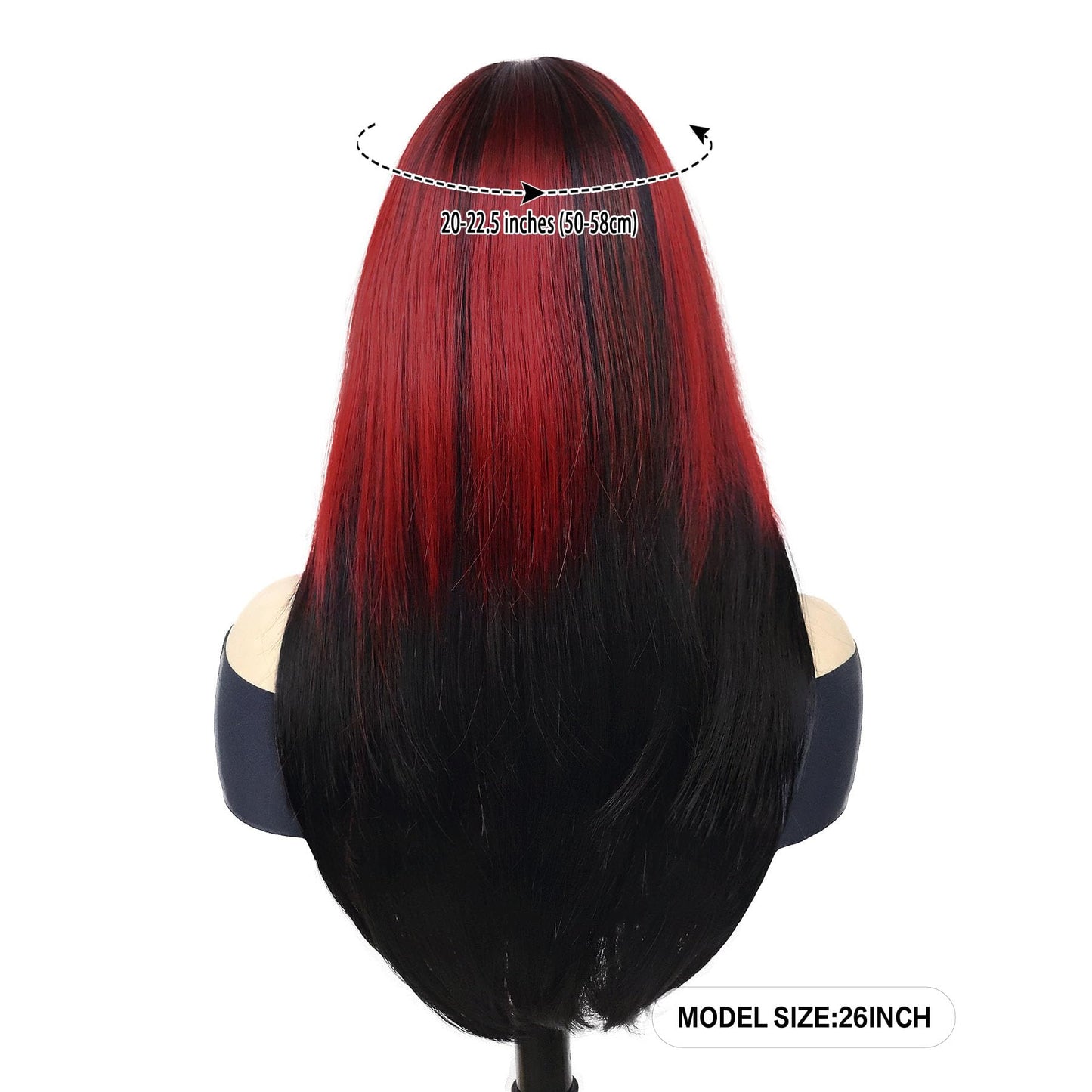 GNIMEGIL Two Tone Red and Black Wigs for Women 26 inch Long Straight Synthetic Wig Drag Queen Roleplay Cosplay Goth Wig Hallowee