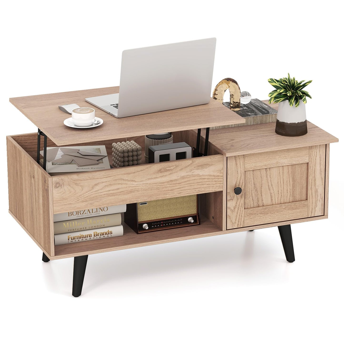 Tangkula Lift Top Coffee Table with Storage, Living Room Table with Hidden Compartment, Cabinet & Open Shelf, Flip Top Center Table, Pull up Coffee Table for Home, Office (Natural)