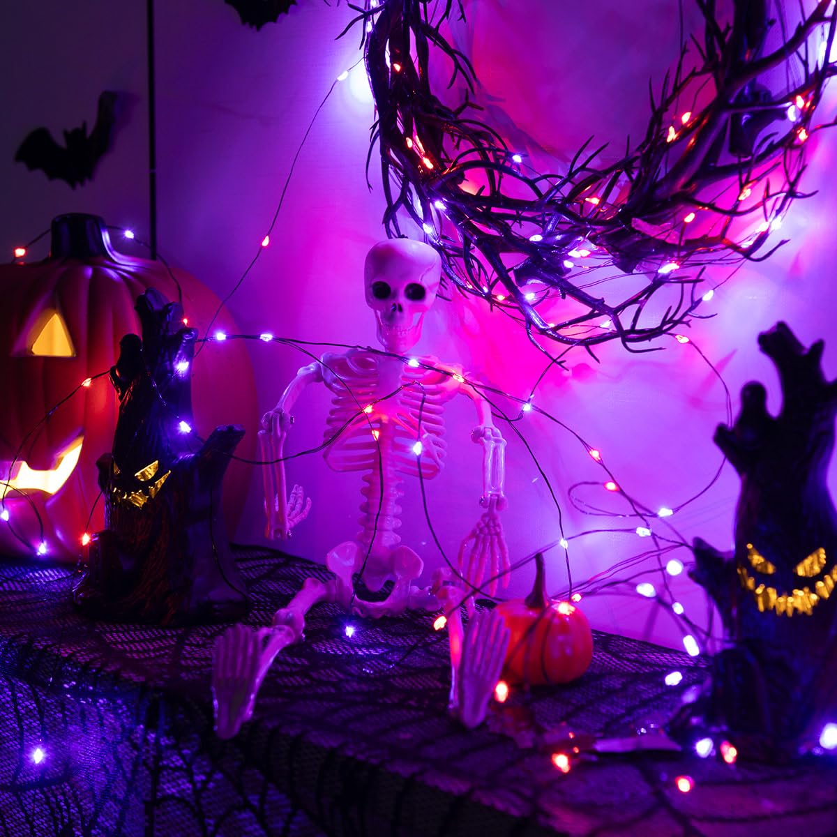 RESNICE Halloween Fairy Lights 100FT 300 LED Waterproof Plug in Purple and Orange LED String Lights with Remote 8 Modes for Indoor or Outdoor, Patio, Backyard,Garden