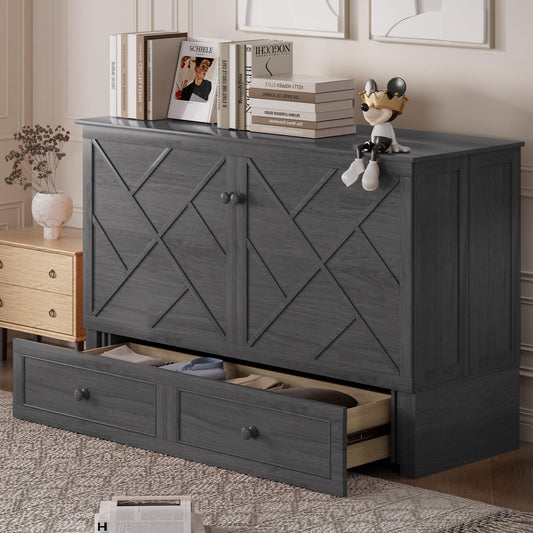 PUREMIND Queen Murphy Bed with Storage Drawers, Camas Con Colchon Incluido, Hideaway Chest Beds with Built-in Charging Station, Murphy Bed Queen Space-Saving Wall Beds for Bedroom