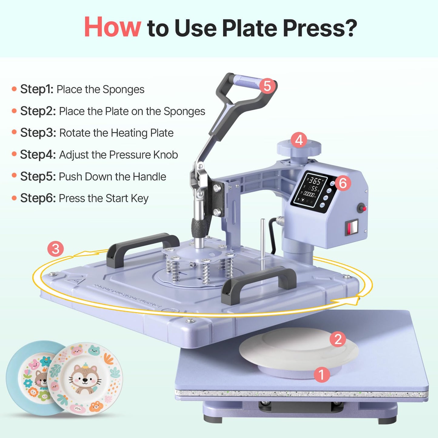 Slendor 8 in 1 Heat Press Machine 15x15 inch 360-Degree Swing Away Digital T Shirt Pressing Machine Multifunction Heat Transfer Sublimation Combo for T Shirts Mugs Hat Plate Cap, Lavender