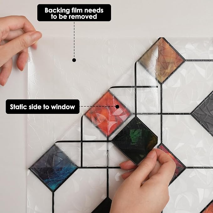 DKTIE Colorful Gem Lattice Pattern Decorative Window Privacy Film Rainbow Stained Glass Window Film Classroom Decor Renter Friendly Decor (S533, 29.5in X 78.7in)