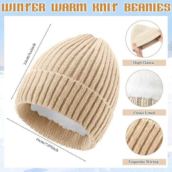 SATINIOR 5 Pcs Winter Beanie Hat Scarf Gloves Set Fleece Lined Knit Hat Warm Touch Screen Gloves Earmuff Warmer for Women(Beige,Fashion Style)
