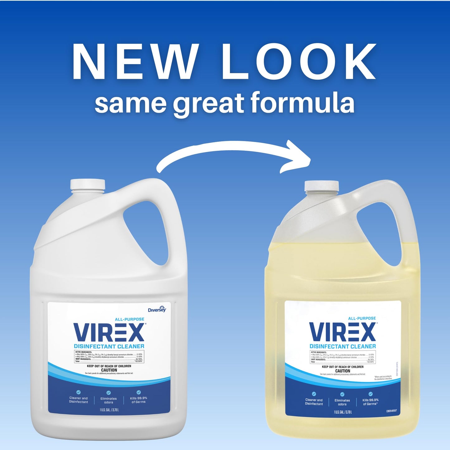 VIREX CBD540557 All Purpose Disinfectant Cleaner - Kills 99.9% of Germs and Eliminates Odors, Ready-to-Use Liquid Refill, Lemon Scent, 1-Gallon