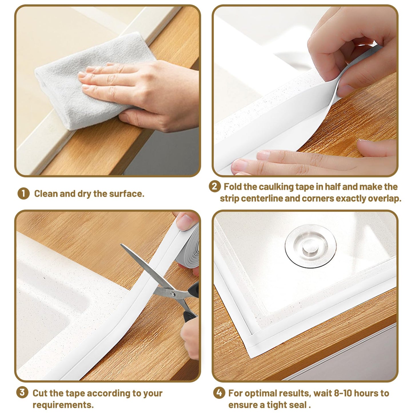 Caulk Tape Waterproof Self Adhesive, 3 Rolls Toilet Caulk Sealing Strip, Bathtub Caulking Sealant Tape for Kitchen, Bathroom, Countertop, Sink, Floor Wall Edge Protector(1.5" x 10.5Ft)