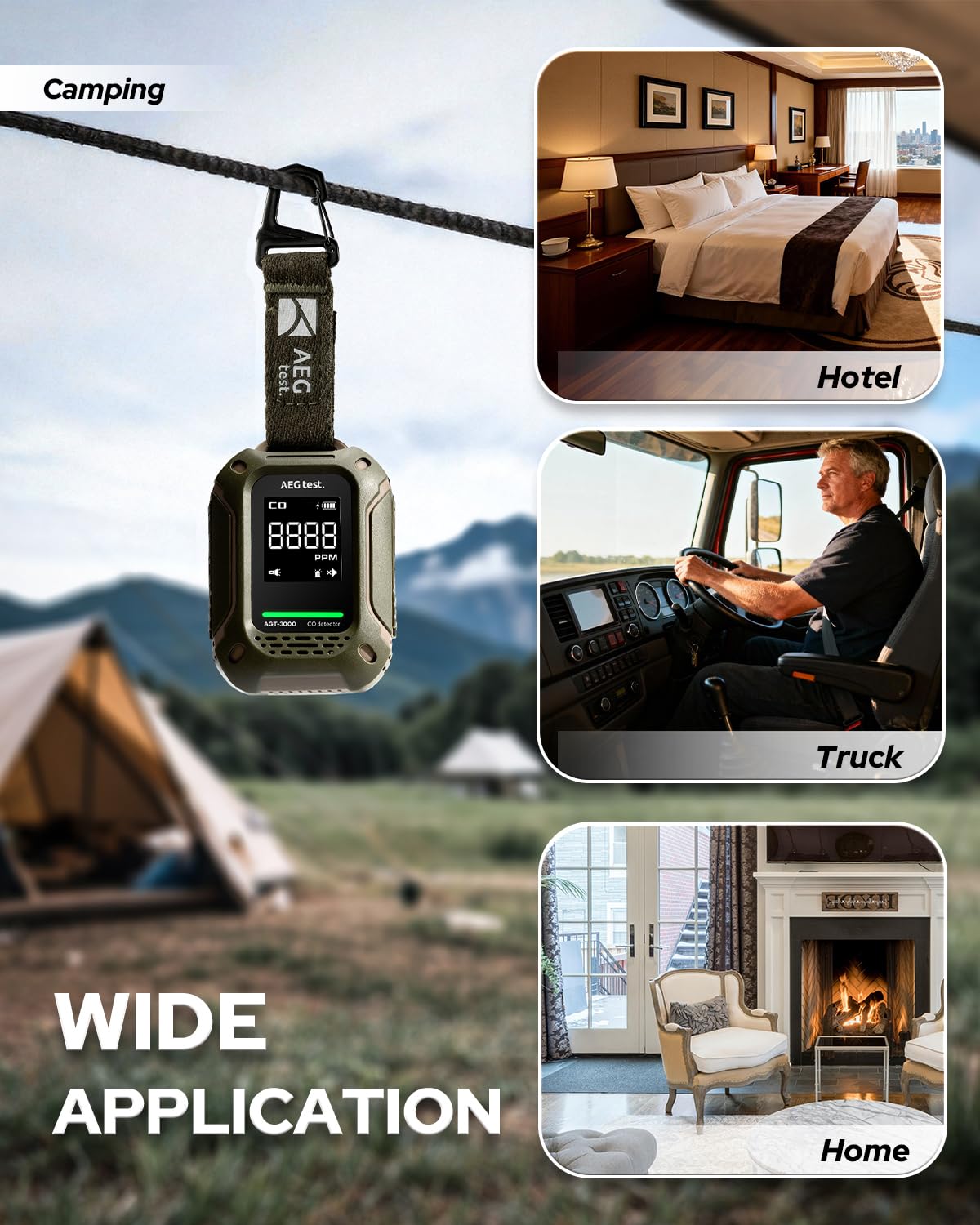 AEGTEST AGT-3000 Portable Carbon Monoxide Detector, 240H Standby, Upgraded CO Sensor for Travel, Rechargeable CO Detector with Audible & Visual Alerts, CO Meter for Camping, 0-1000ppm