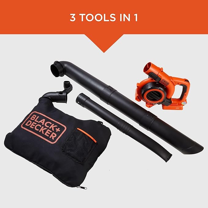 BLACK+DECKER Leaf Blower Cordless Leaf Vacuum and Mulcher Combo Kit, Battery and Charger Included, 40V 120 mph Air Speed, 6-Speed Dial, Built-in Scraper with Collection Bag (LSWV36)