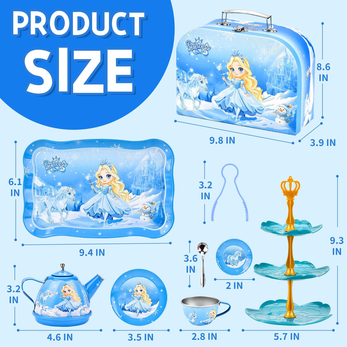 Amplov 43-Piece Princess Tea Set Playset for Kids – Pretend Play Kitchen Toy with Teapot, Desserts & Carrying Case | Toddler Tea Party Toys, Imaginative Role Play, Birthday Gift for Girls Ages 3-8