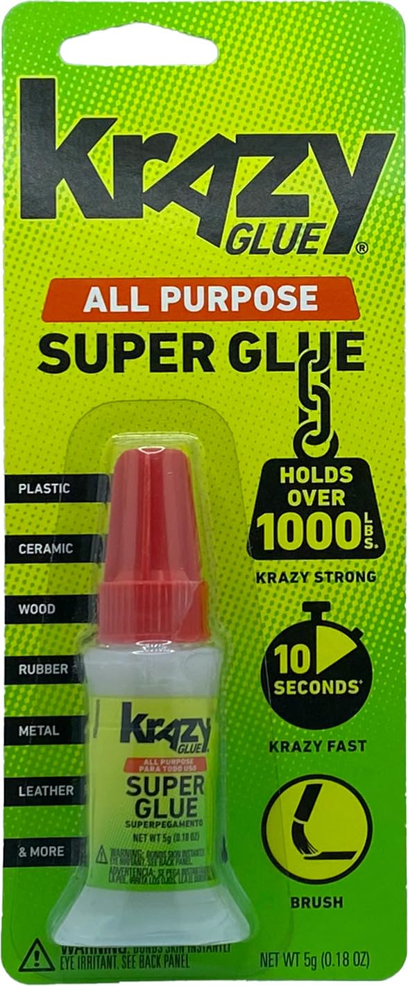 Krazy Glue All Purpose Brush-On Superglue, 5 g, Quick Dry, No-Clog Adhesive for Ceramic, Plastic, Wood, Glass, Porcelain, Metal, Leather & More
