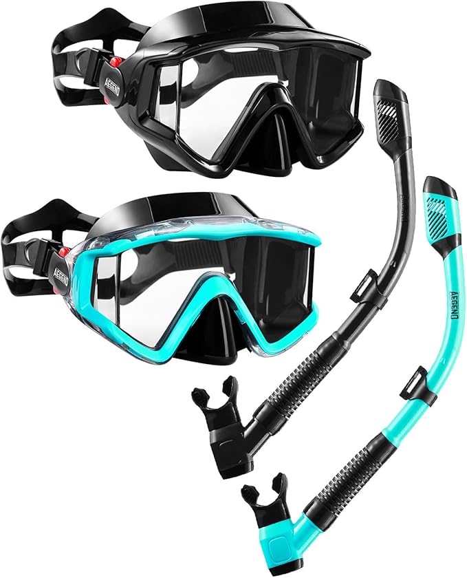 Aegend Snorkeling Gear for Adults Youth Kids, Dry Snorkel Set Panoramic View Enhanced Anti-Leak and Anti-Fog Technology, A...