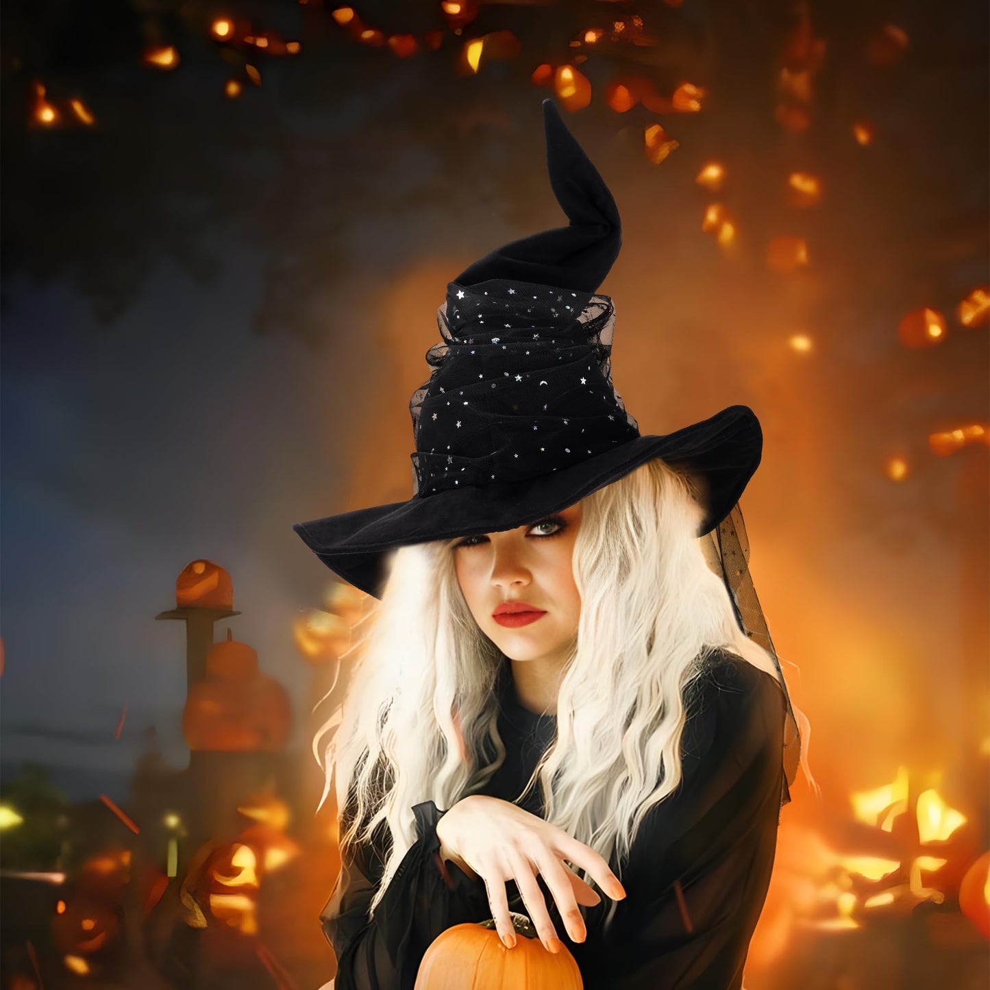 Ibeauti Wizard Hat for Adult Halloween Costume Witch Hat Cosplay Accessory (Black Mesh)