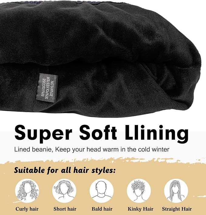 Wmcaps Winter Beanie for Men Women, Fleece Lined Beanie Soft Warm Knit Hat Ski Stocking Cuffed Cap